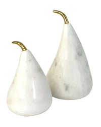 White marble pear sculptures with gold stems, elegant home decor accents