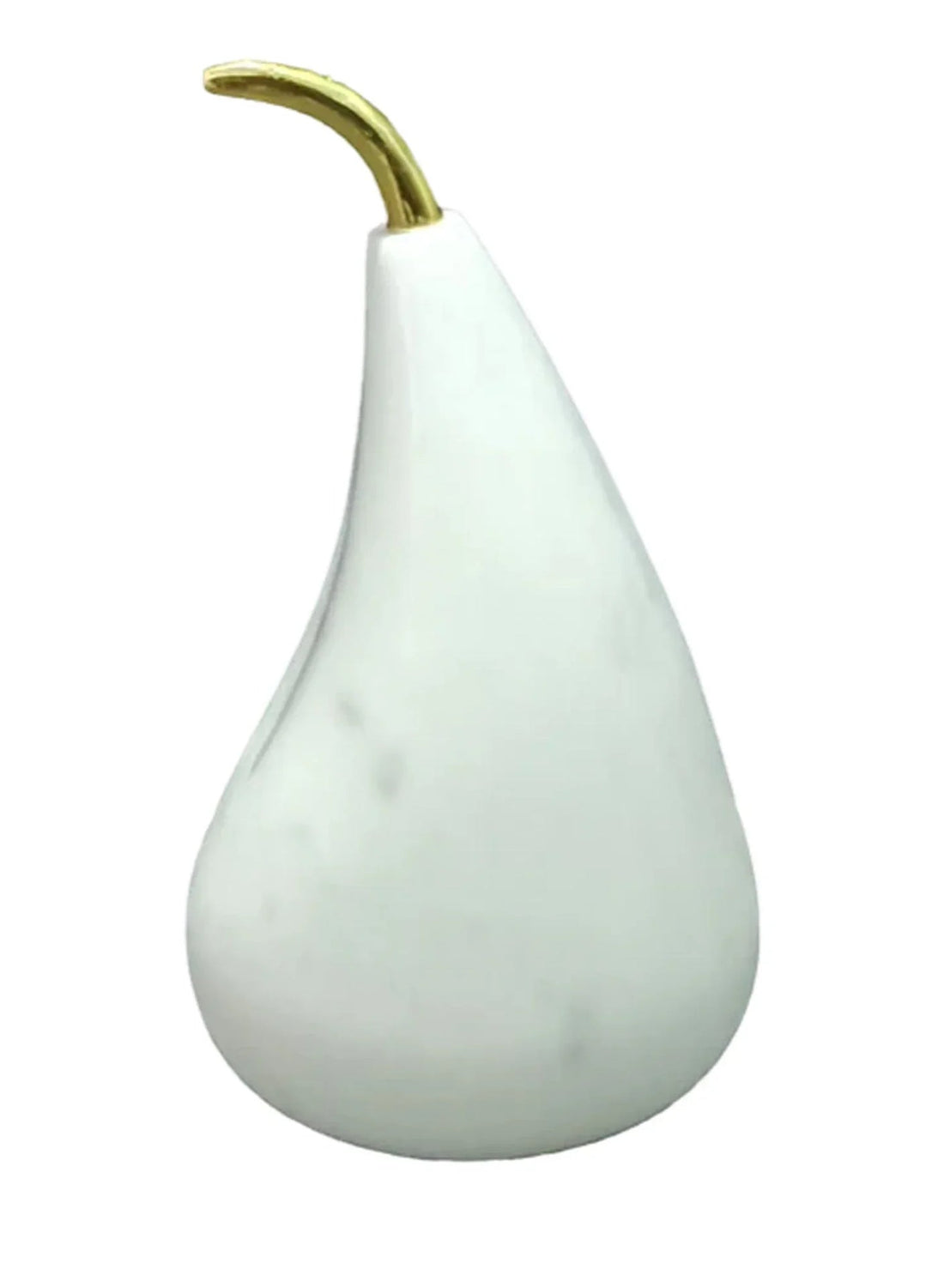 White marble pear sculpture with gold stem, elegant home décor accent piece