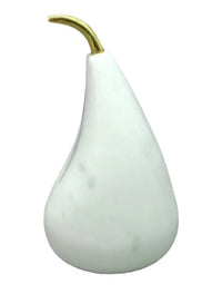 White marble pear sculpture with gold stem, elegant home décor accent piece