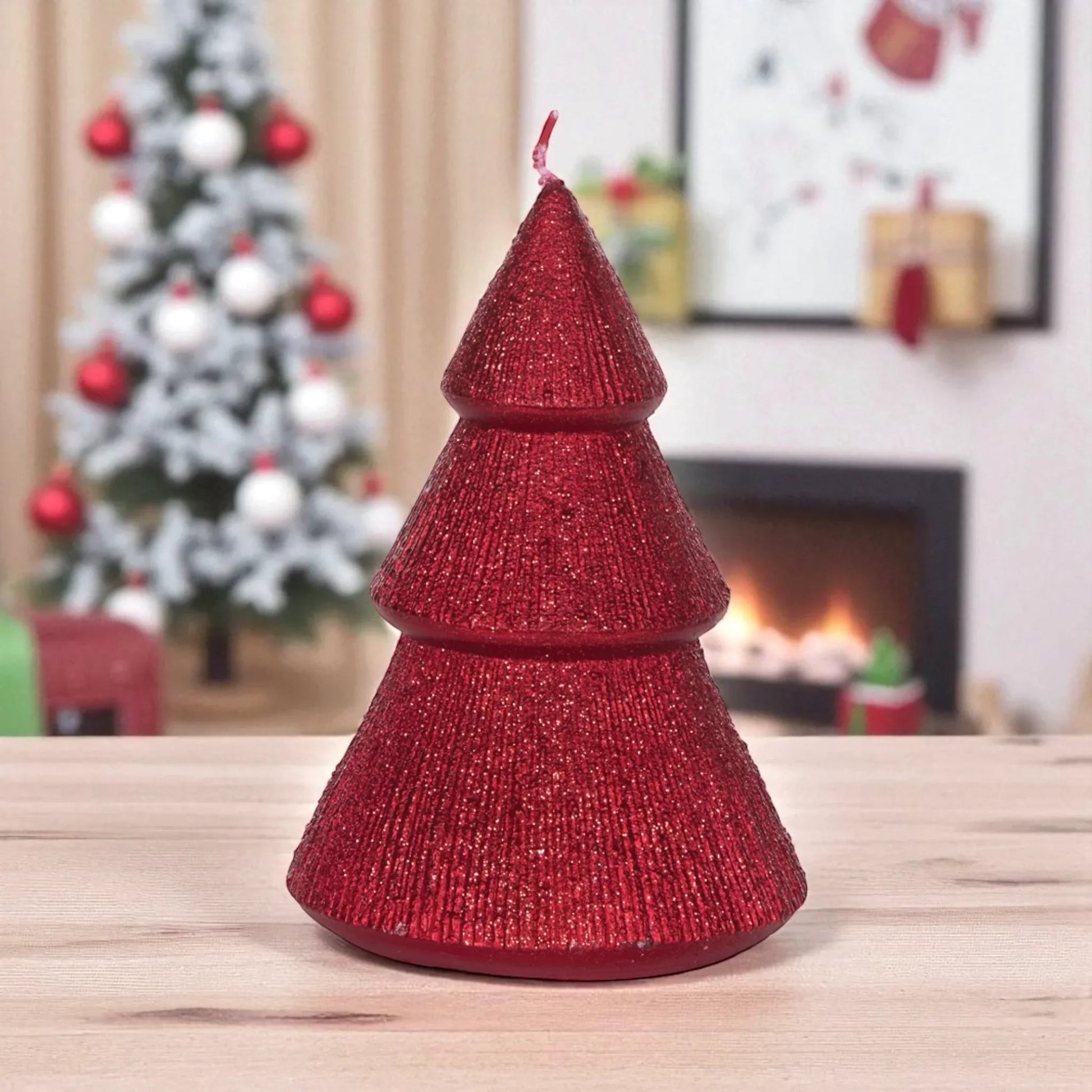 13.5cm Red Ribbed Tree Candle