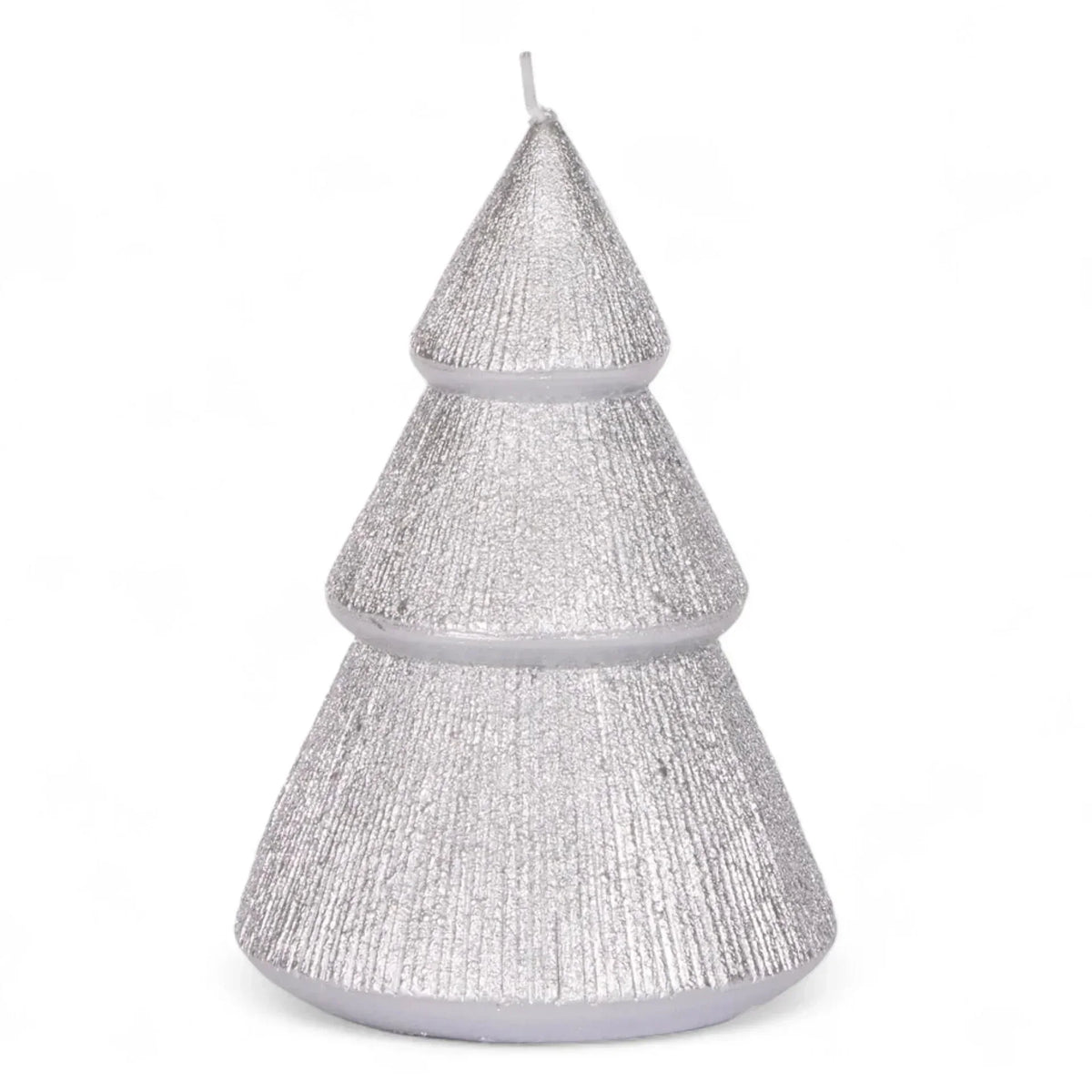 Silver glitter Christmas tree candle for festive home décor and holiday ambiance