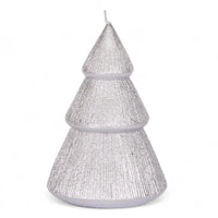 Silver glitter Christmas tree candle for festive home décor and holiday ambiance