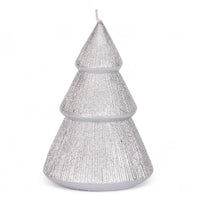 Silver glitter Christmas tree candle for festive home décor and holiday ambiance