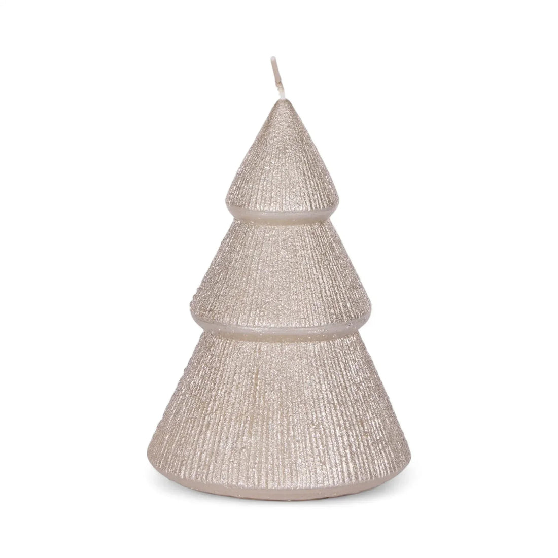 Glittery silver Christmas tree candle for festive home décor and holiday ambiance