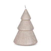 Glittery silver Christmas tree candle for festive home décor and holiday ambiance
