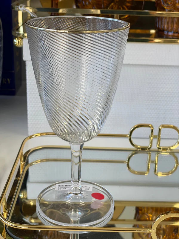 Acrylic Wine Glass Clear Stripe With Gold Rim