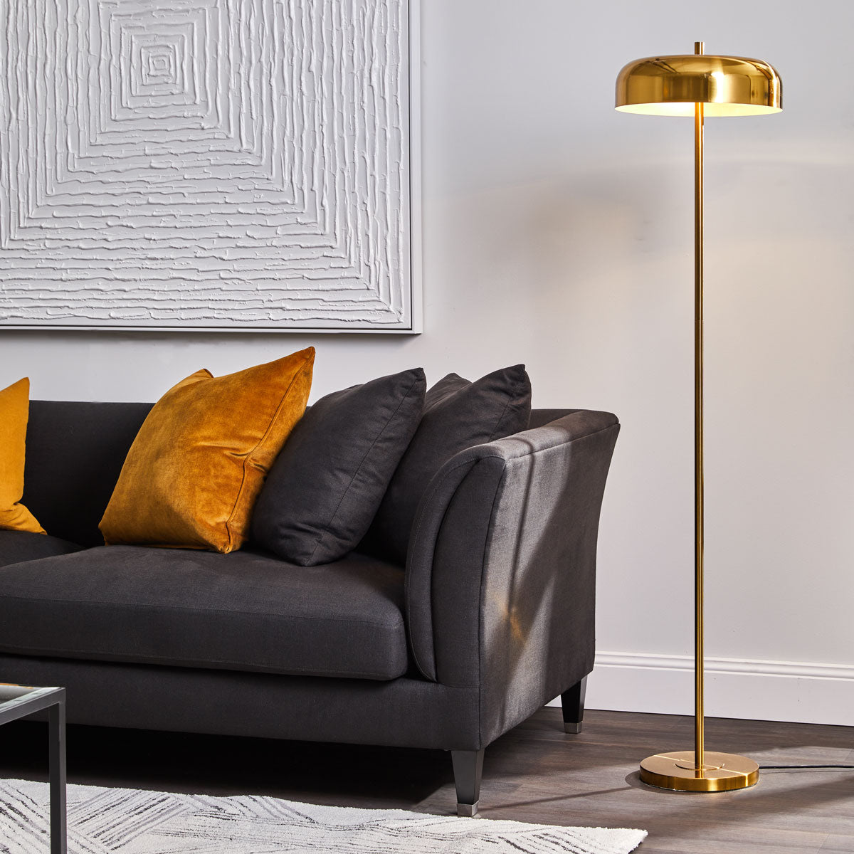 Sachs Floor Lamp - Polished Brass w Brushed Brass Shade