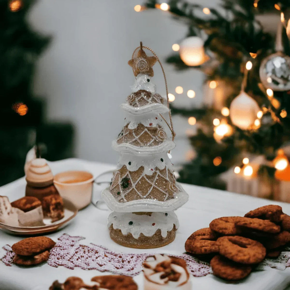 15cm Frosted Gingerbread Candy Hanging Tree Ornament - Exquisite Homewares 