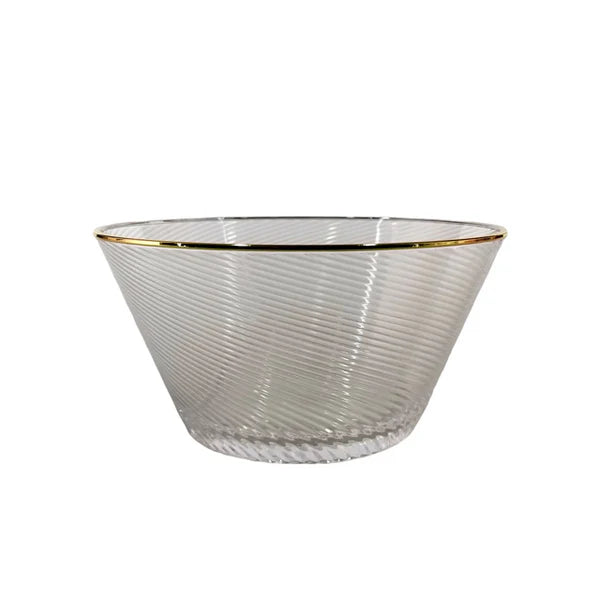 Acrylic Snack Bowl Clear Stripe With Gold Rim