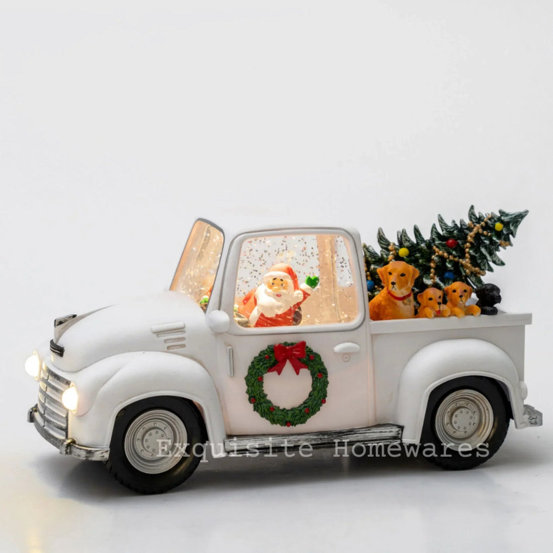 Musical Retro Pick Up Truck White Lighted Snow Globe - 27.5x12.5x15cm