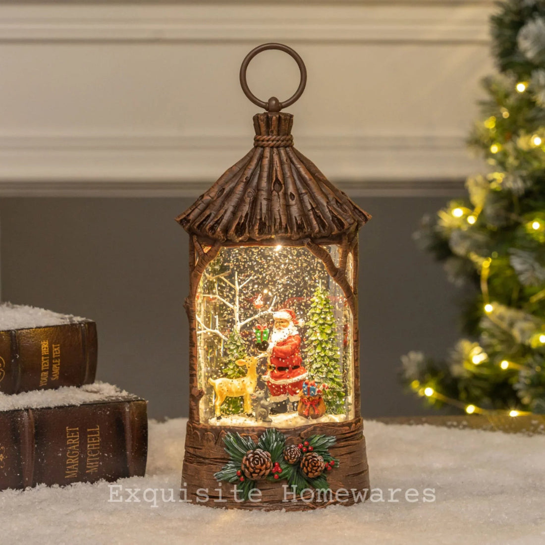 Musical Retro Straw Hut Snow Globe with Santa - 13.5x8x25.5cm