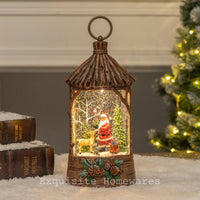 Musical Retro Straw Hut Snow Globe with Santa - 13.5x8x25.5cm