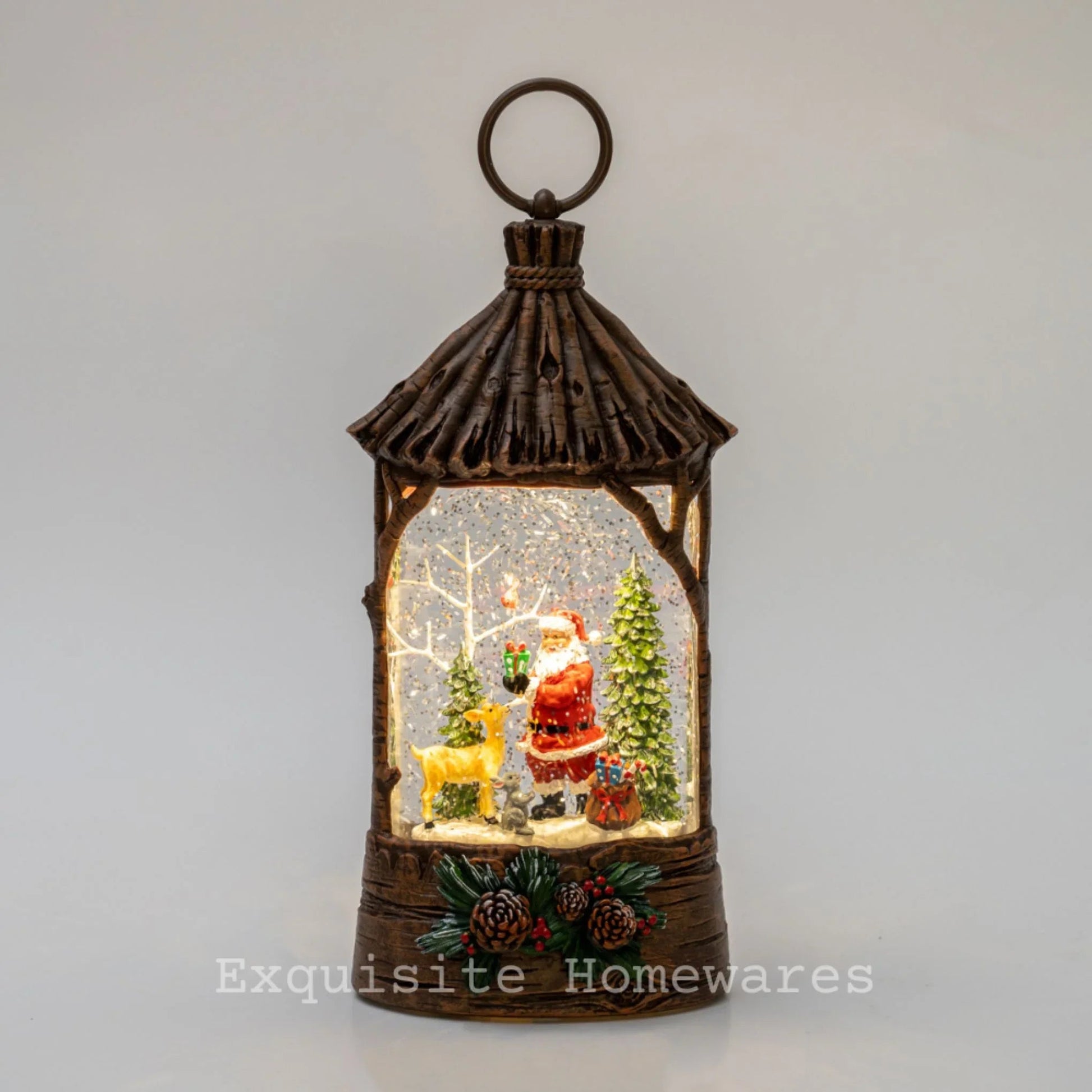 Musical Retro Straw Hut Snow Globe with Santa - 13.5x8x25.5cm