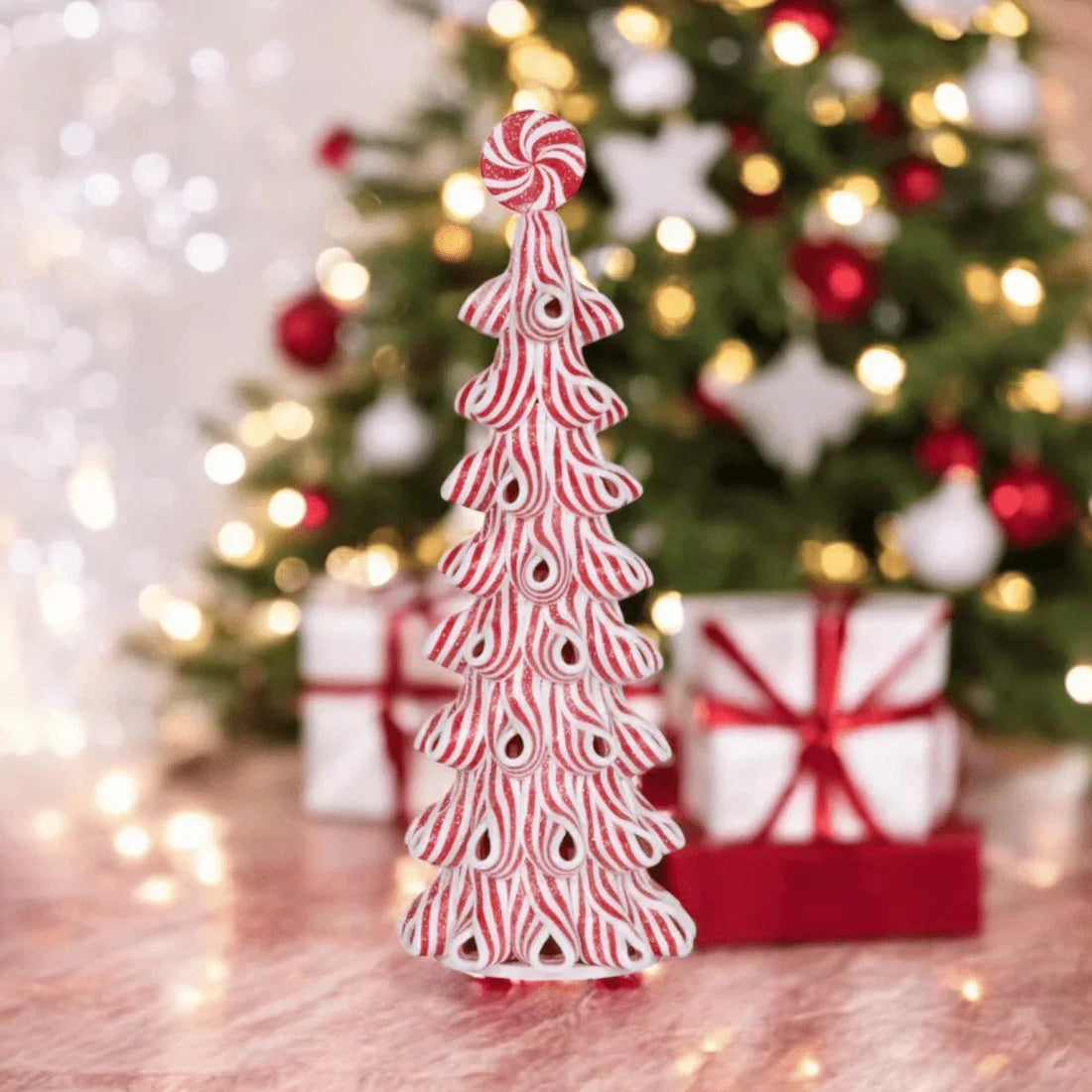 30.5cm Frosted Peppermint Strap Tree - Exquisite Homewares 