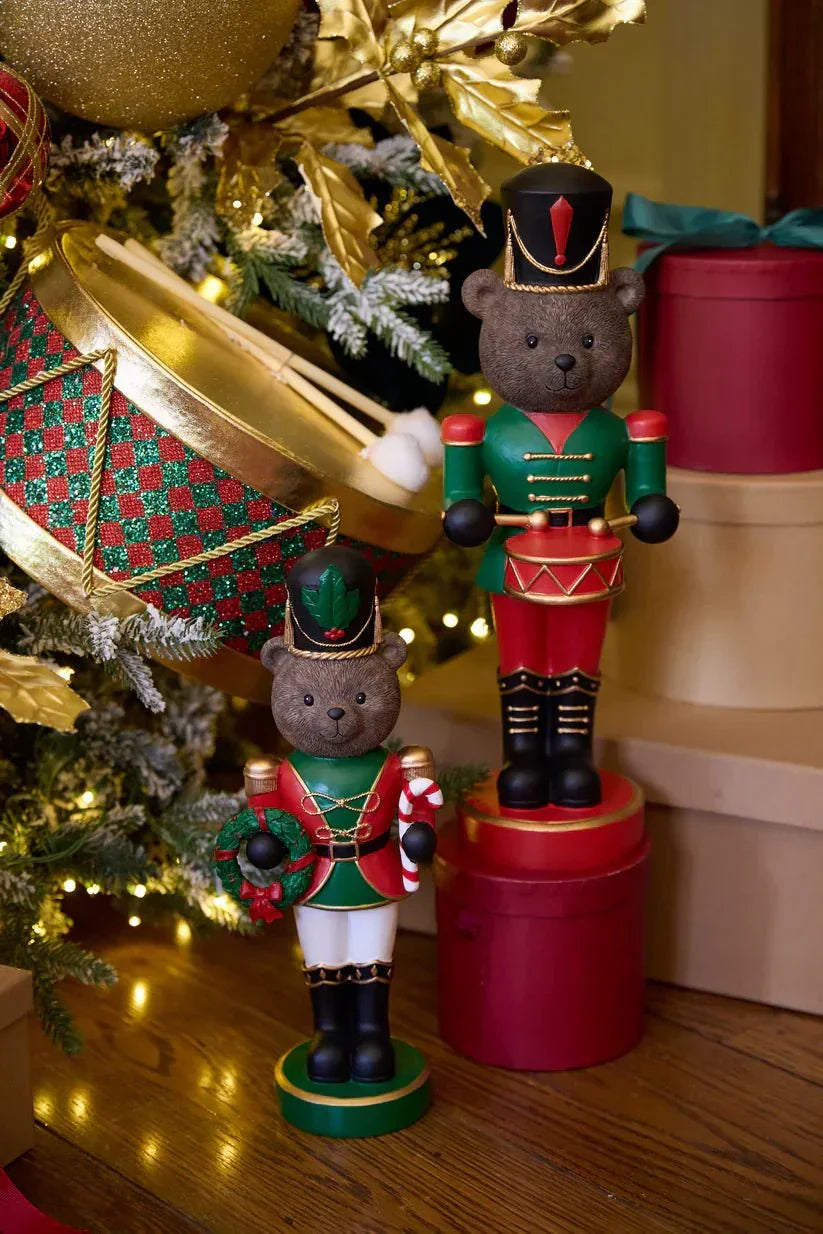 32cm Traditional Soldier Bear With Candy Cane - Exquisite Homewares 