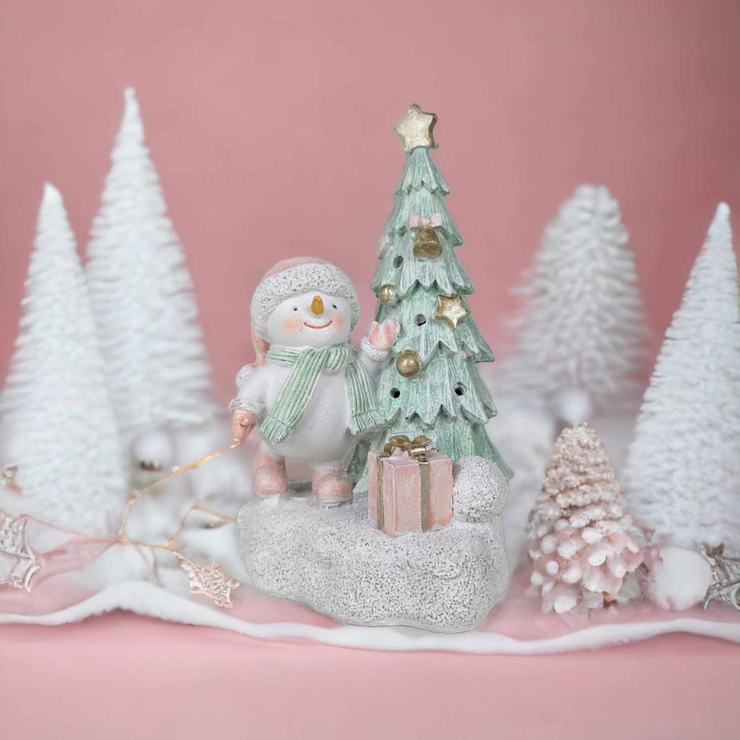 Snowman with Light-Up Christmas Tree