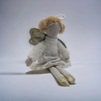 Soft plush angel doll with fluffy wings, golden hair, and a white dress for home décor