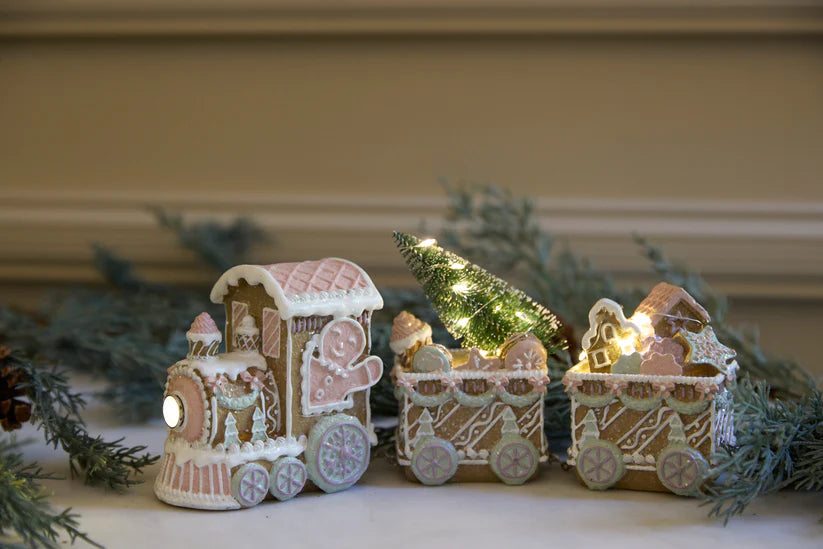 Light-Up Piped Pastel Gingerbread Train