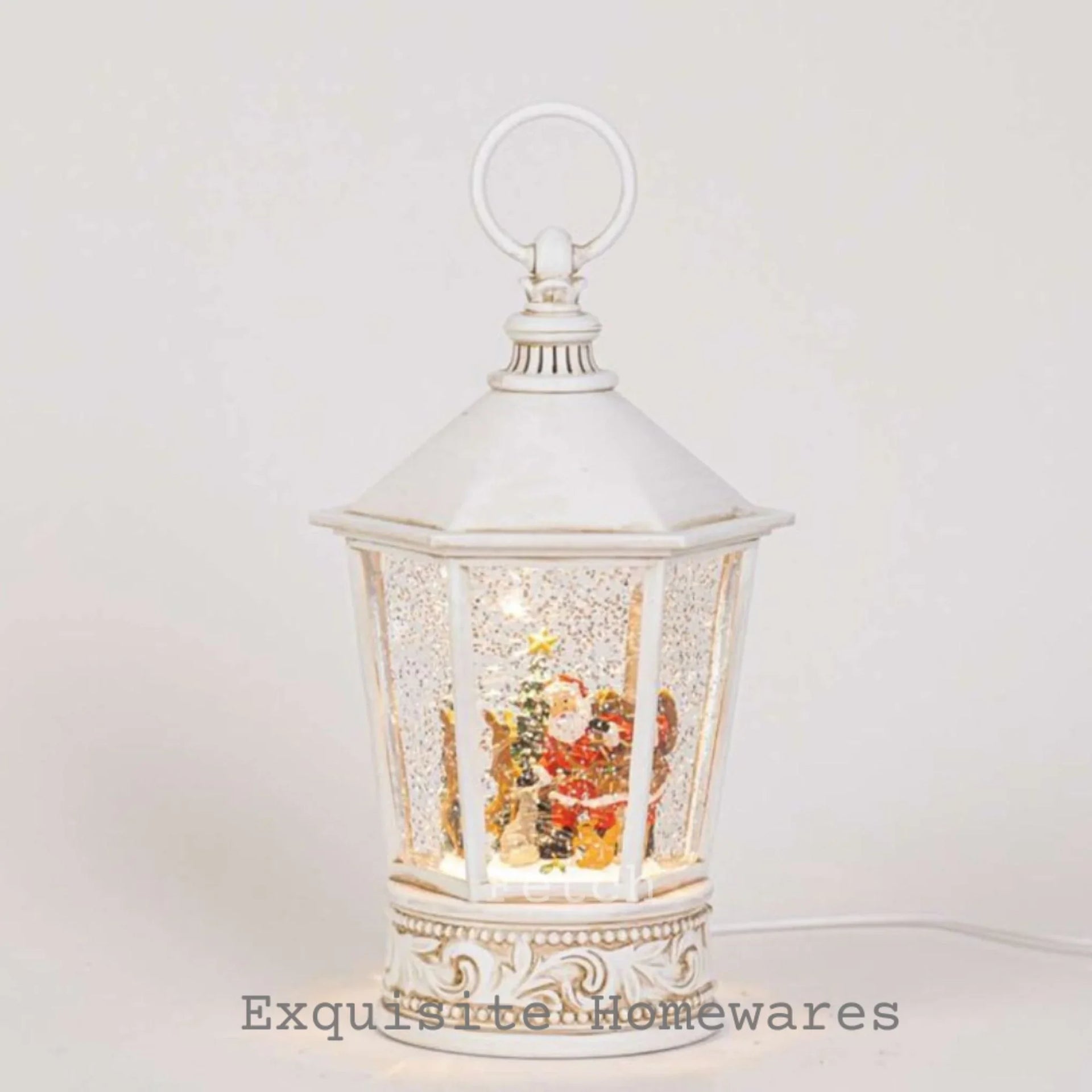 Musical Retro Nordic Hexagonal Lighted Snow Globe with Santa - 14x14x22cm