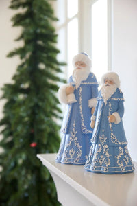 Blue & White Santa With Fur - 25cm