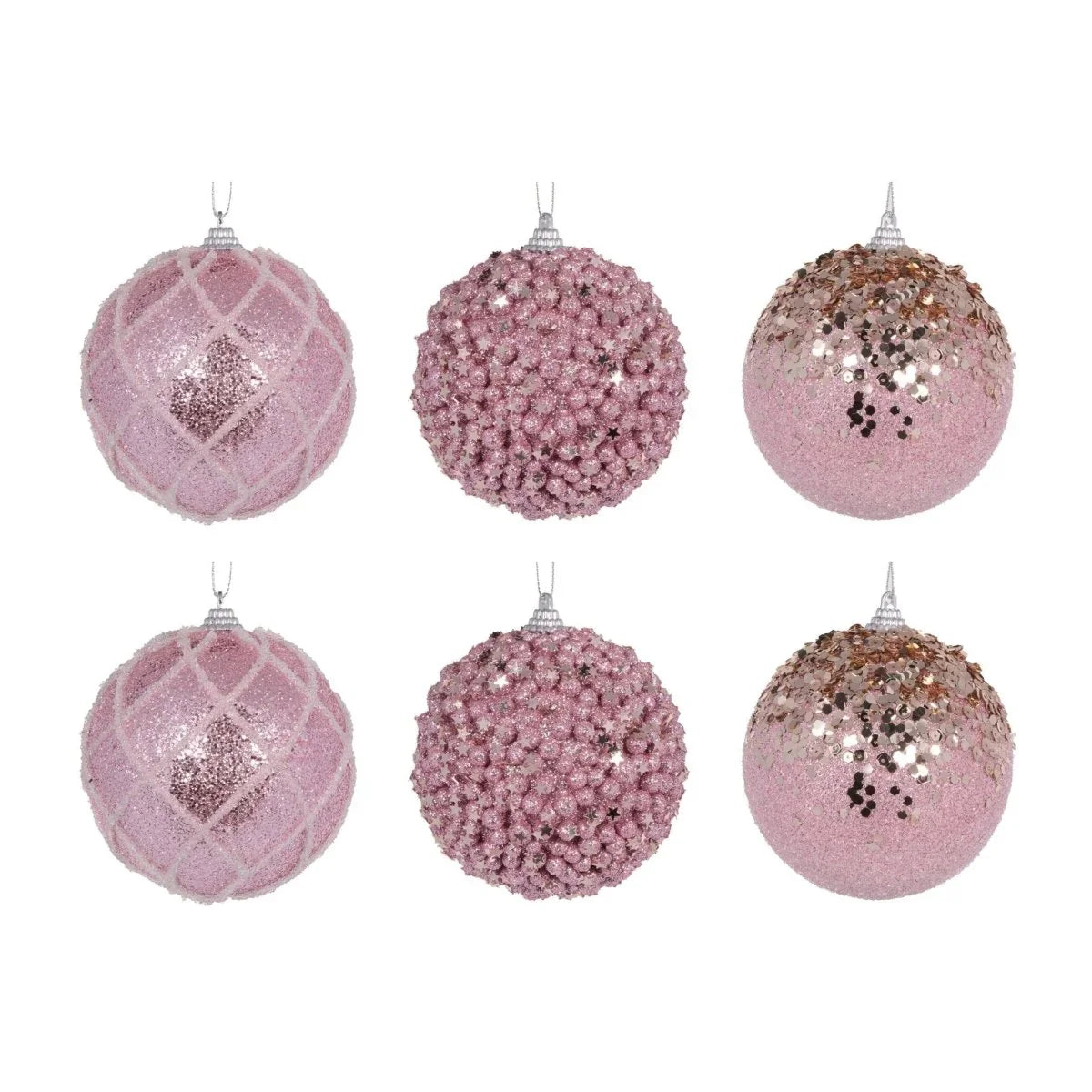 6 Pack Shatterproof Pink Baubles - Exquisite Homewares 