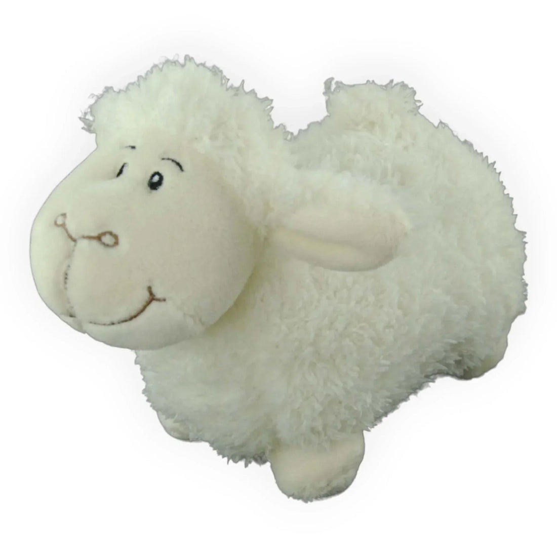 Soft white fluffy sheep plush toy with smiling face, perfect for nursery decor or child's room