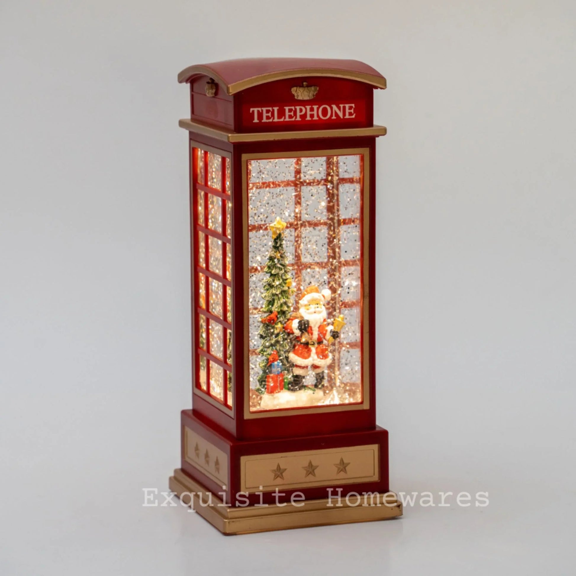 Musical Retro Telephone Booth Santa globe with Music - 24.8x10.4x10.4cm
