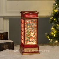 Musical Retro Telephone Booth Santa globe with Music - 24.8x10.4x10.4cm