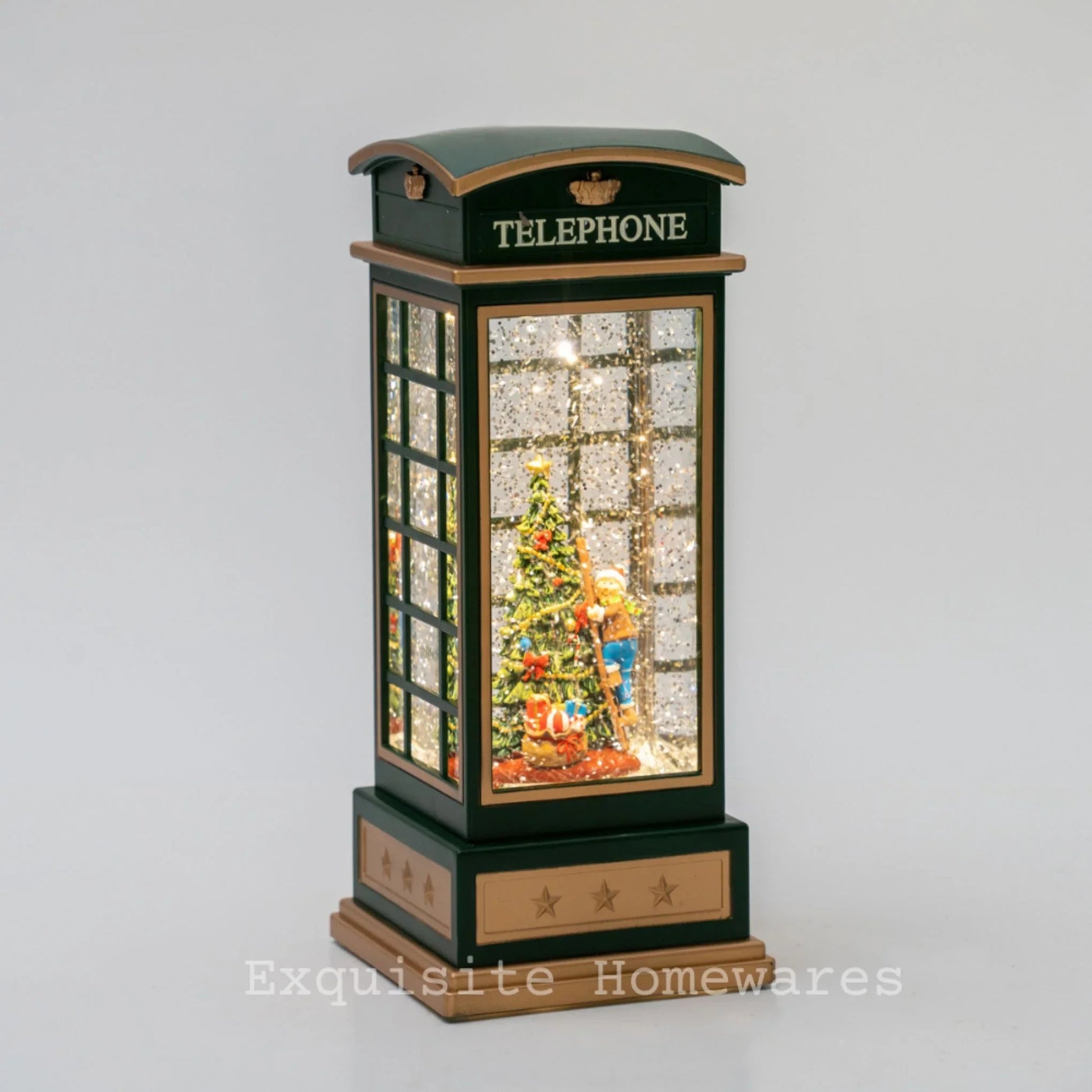 Musical Retro Telephone Booth Christmas Tree Snow globe with Music - 24.8x10.4x10.4cm