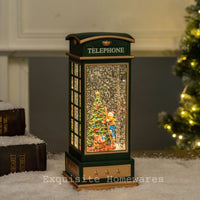 Musical Retro Telephone Booth Christmas Tree Snow globe with Music - 24.8x10.4x10.4cm