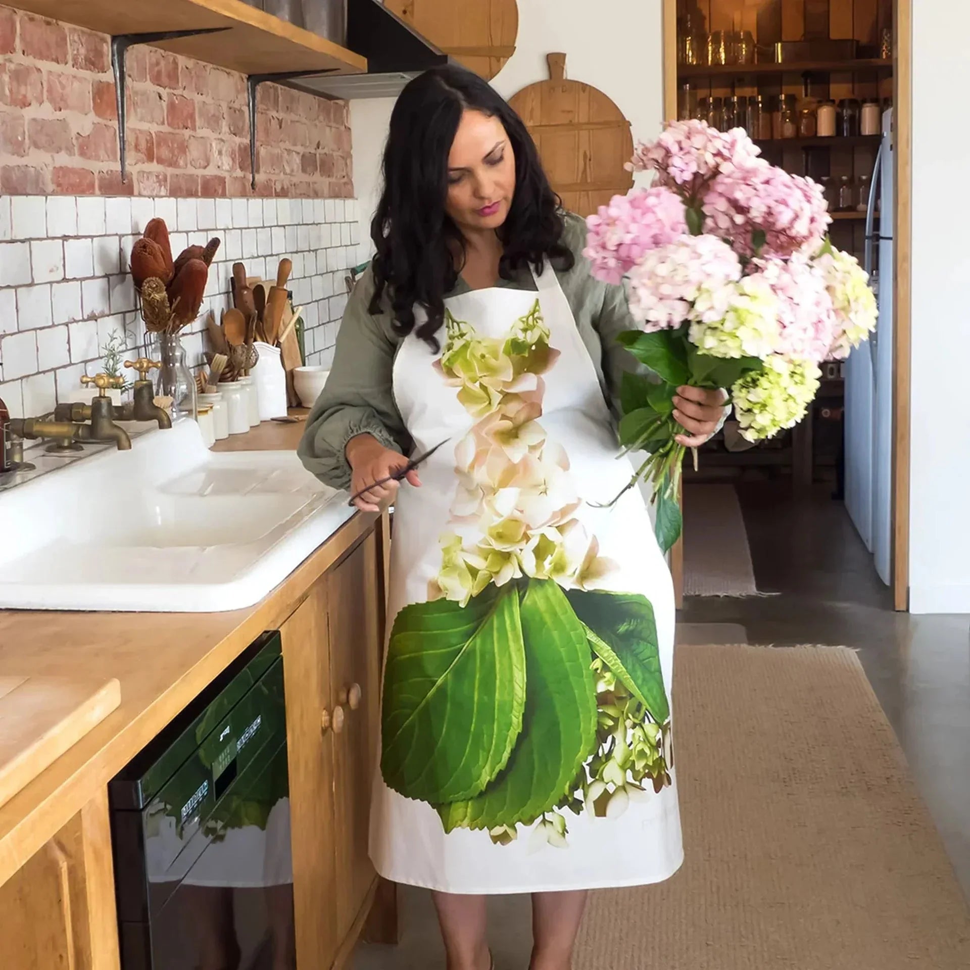 Elegant Cream Hydrangea Apron