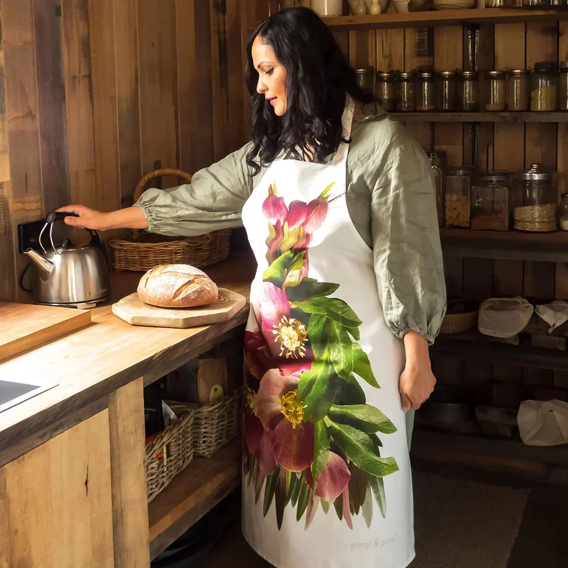 Elegant Crimson Hellebore Apron