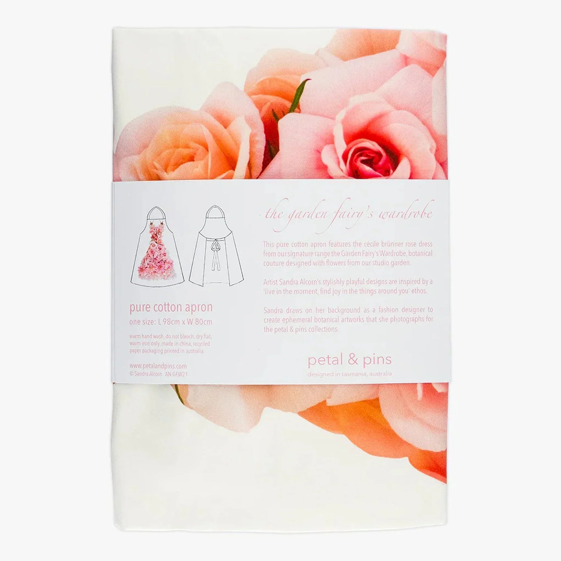 Pure cotton apron with pink rose print, Garden Fairy's Wardrobe design by Petal & Pins, Australian made home décor