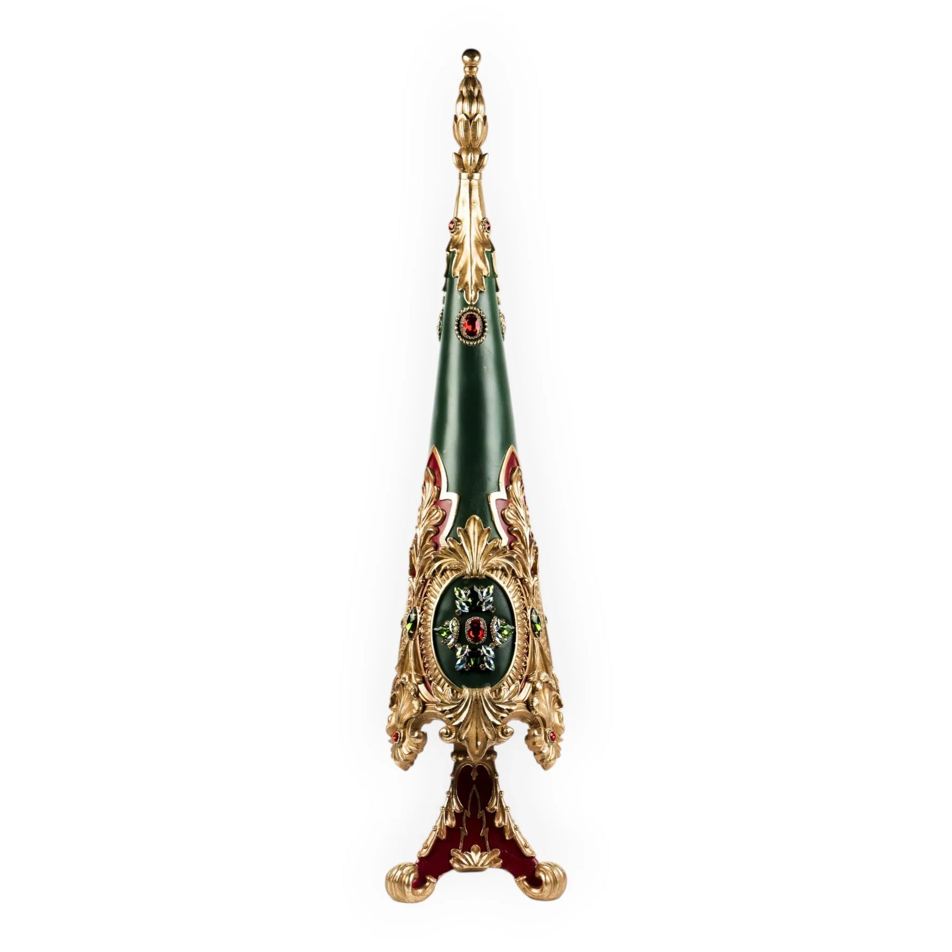 Elegant green and gold ornate decorative piece with gemstone accents, vintage-inspired home décor
