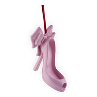 Pink high heel shoe ornament with bow, festive home décor accessory