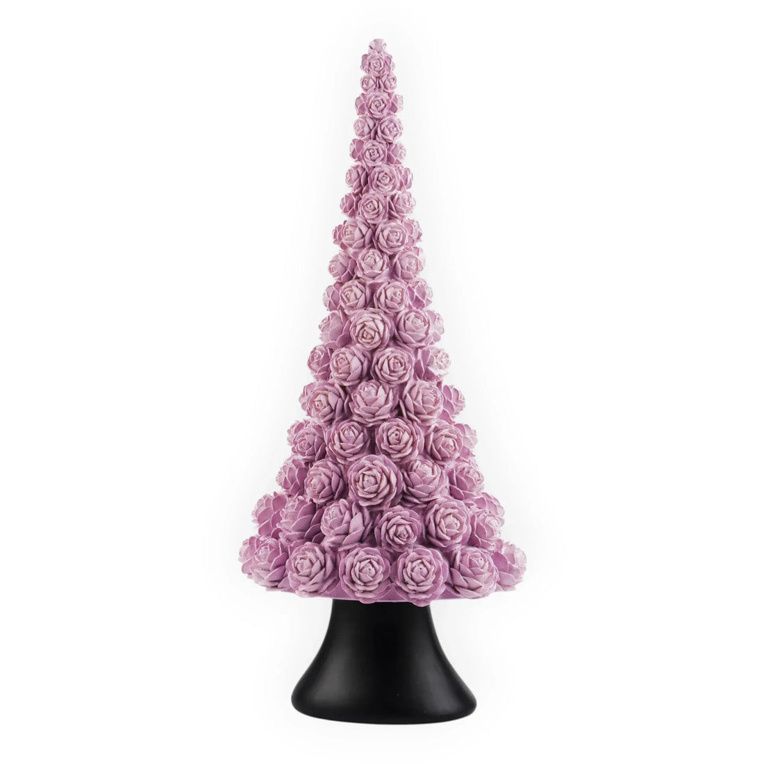 Lavender rose Christmas tree decoration on black stand, elegant home décor accent