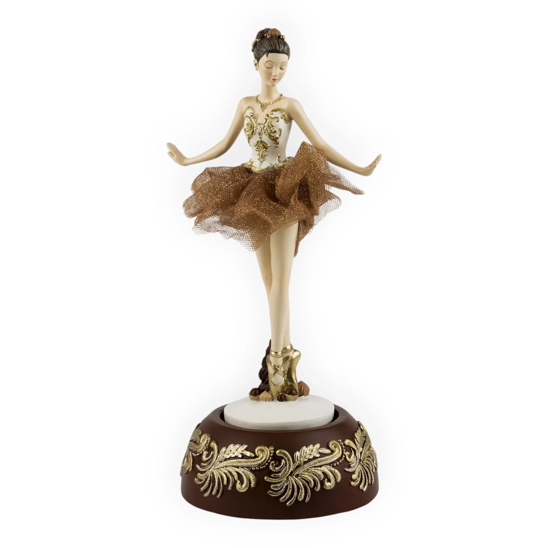 Elegant ballerina figurine with gold accents and tulle skirt, decorative home décor piece