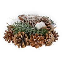 Pinecone wreath with glitter, greenery & cotton accents for festive home décor