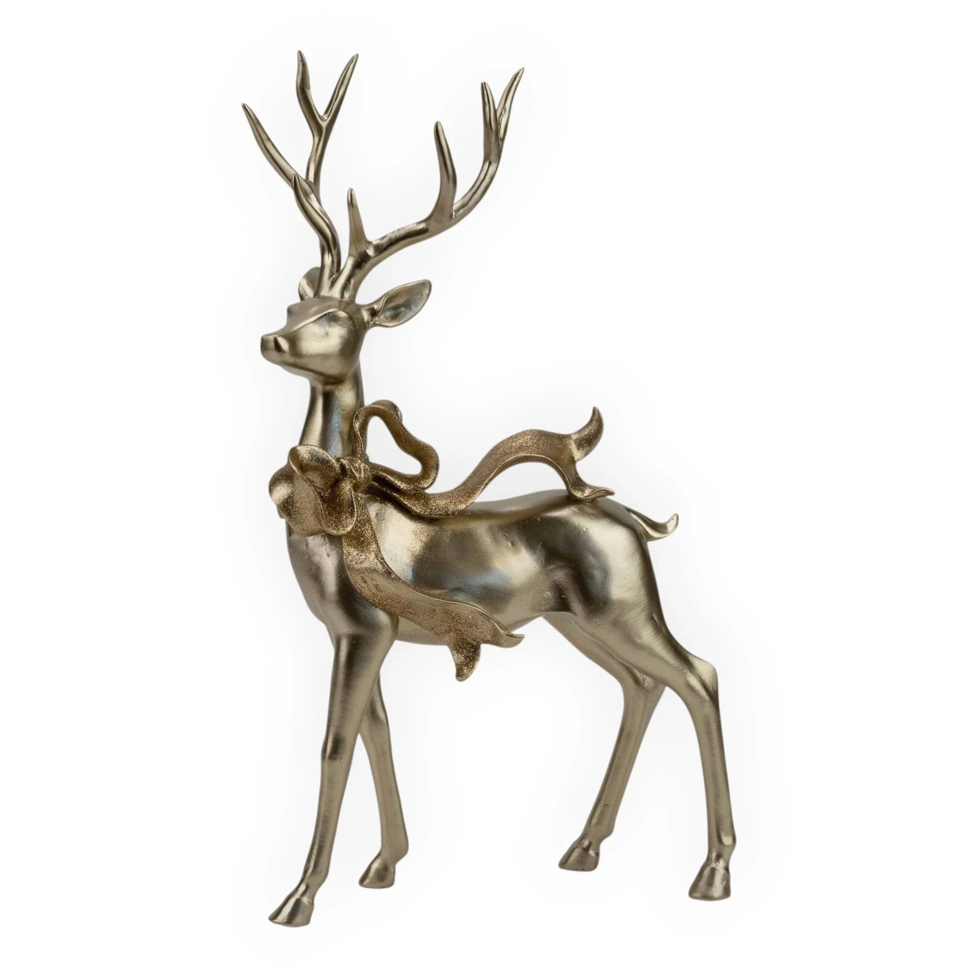 Gold deer figurine with bow, elegant home décor accent for living room or shelf display