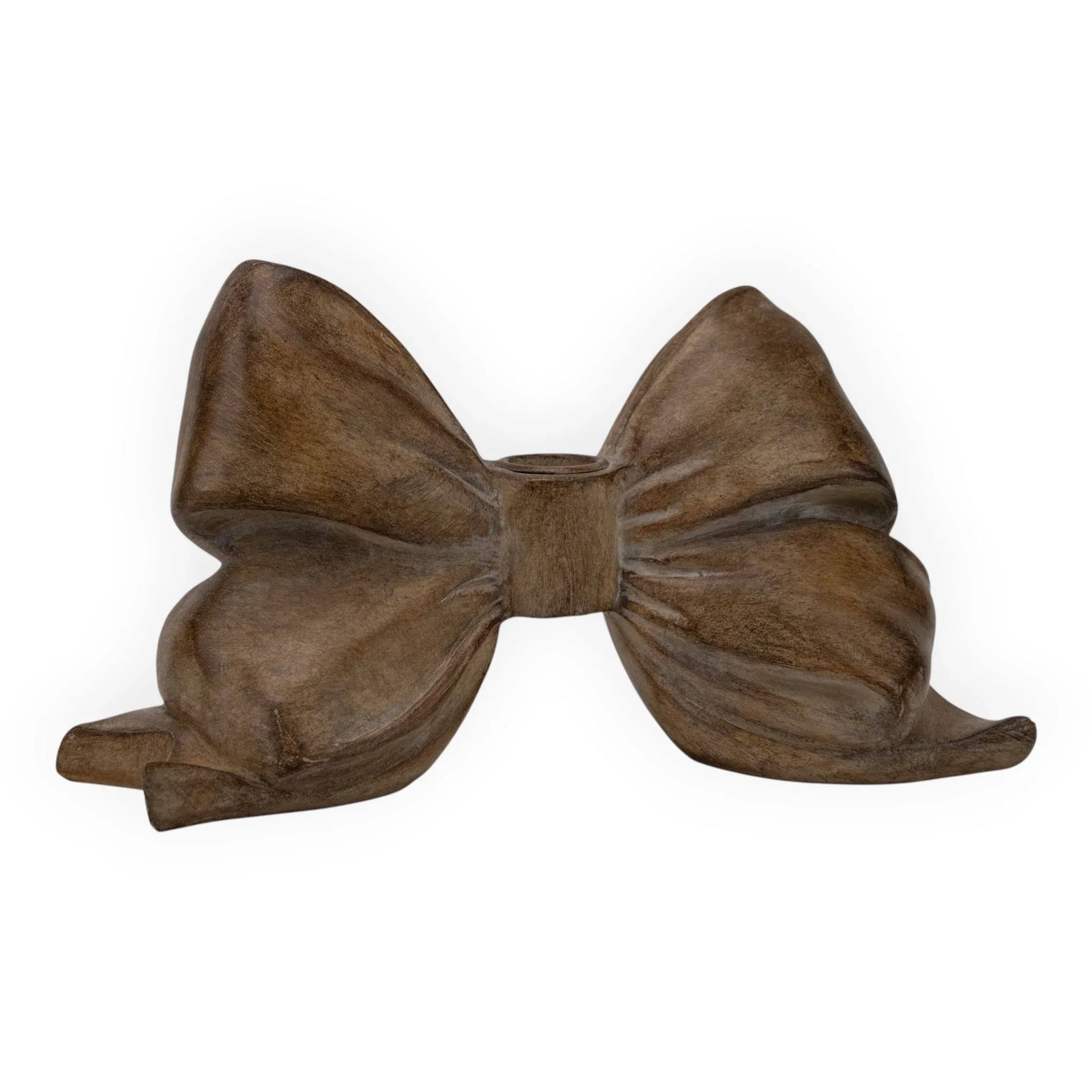 Wooden bow-shaped candle holder for elegant home décor and vintage-inspired styling