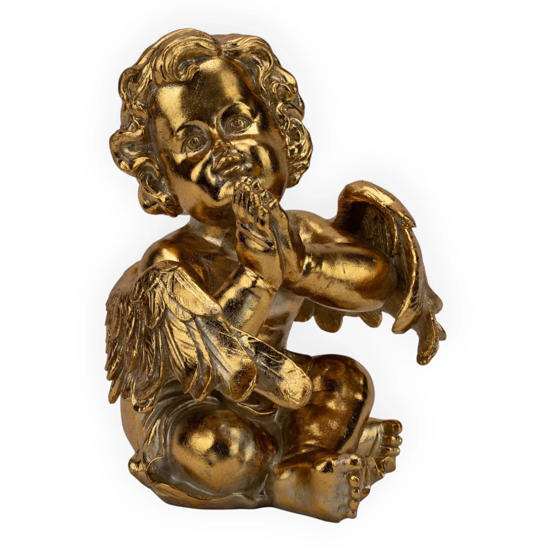 Golden cherub angel statue with wings, perfect for elegant home décor and vintage-inspired interiors.