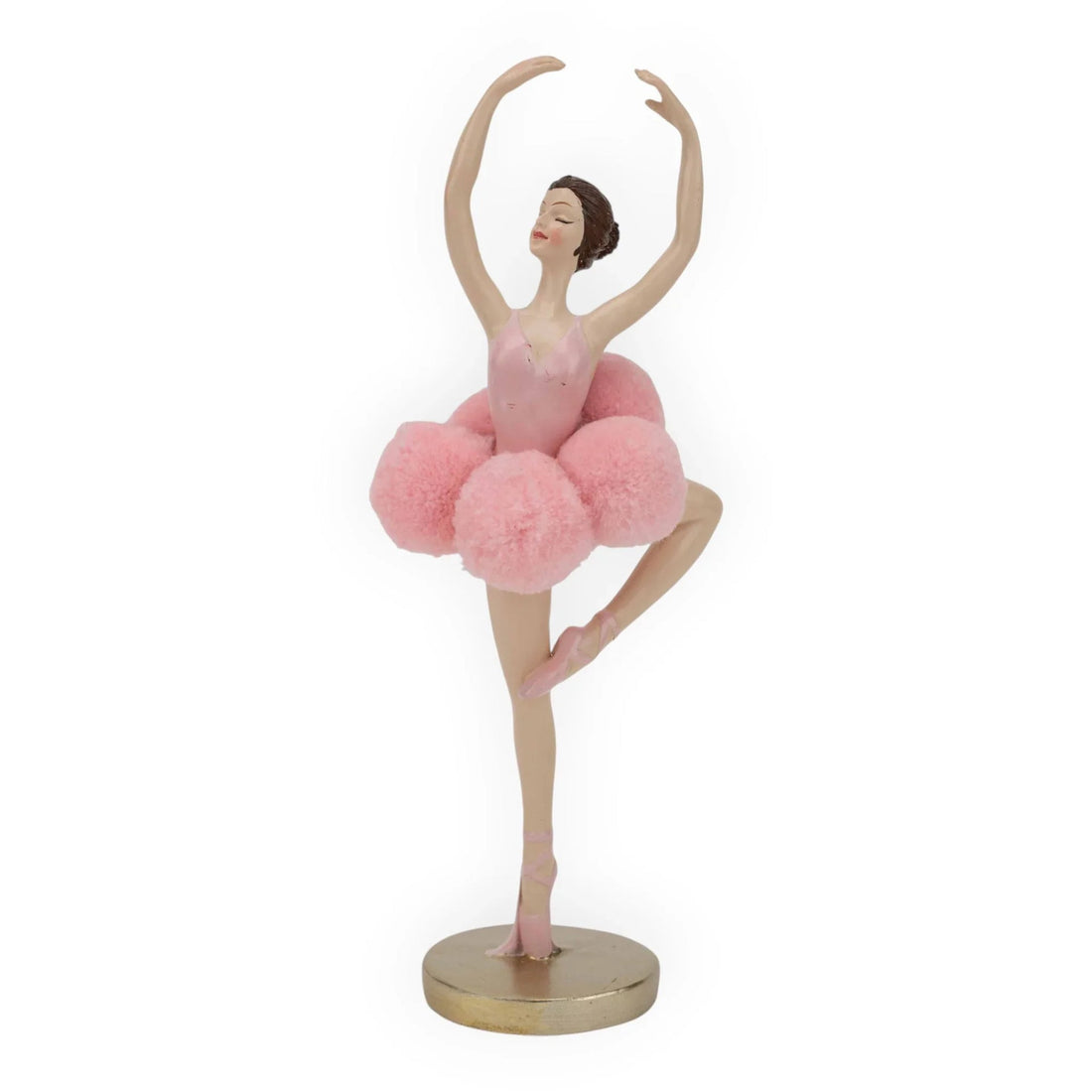 Pink ballerina figurine with fluffy tutu, gold base, elegant home décor accent