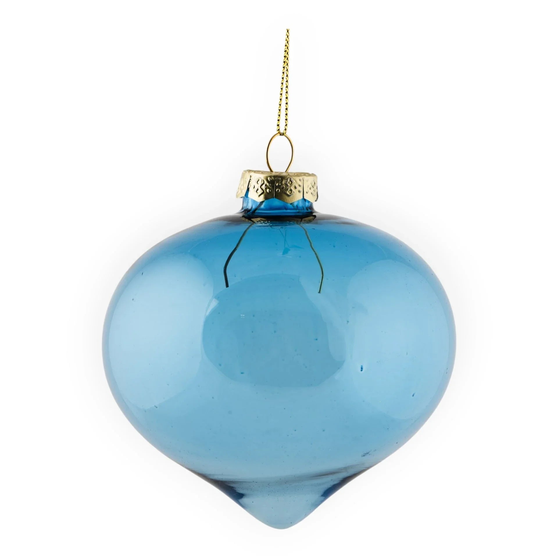 Blue Glass Drop Hanging Decoration - 10cm
