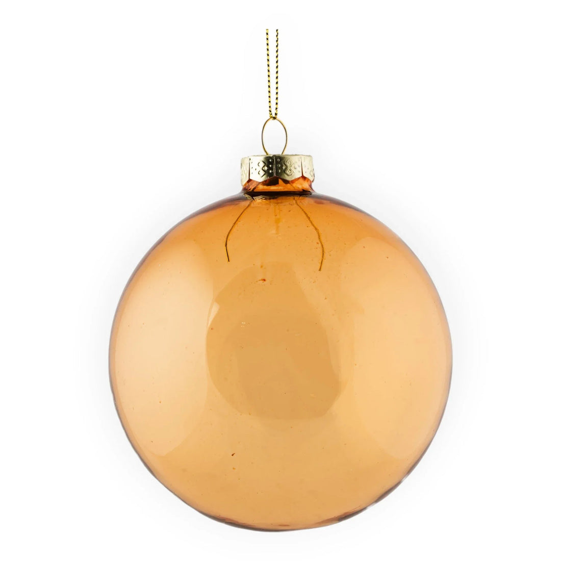 Amber glass Christmas ornament with gold cap and hanging string, elegant holiday decor