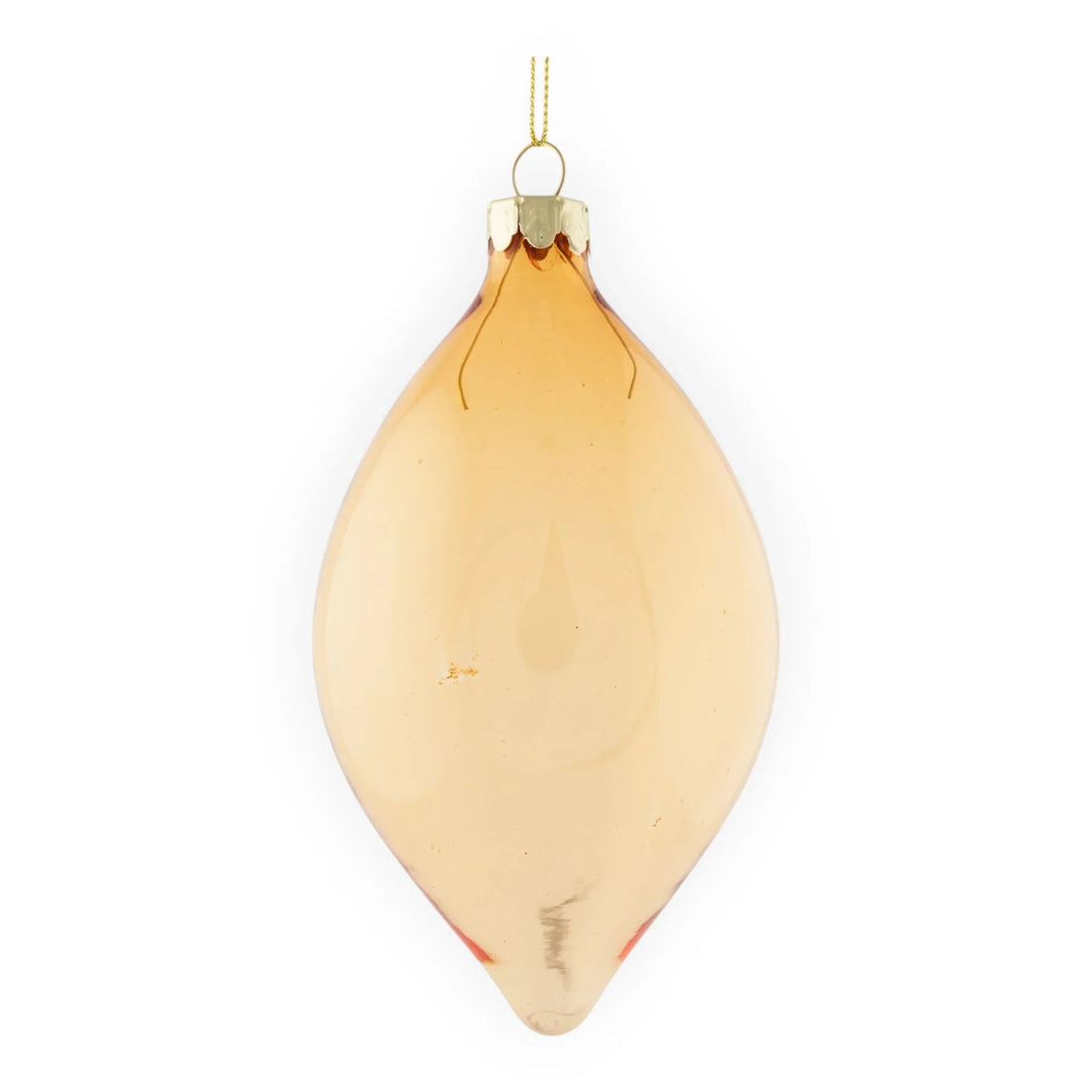 Amber glass teardrop Christmas ornament with gold cap, elegant home décor accent