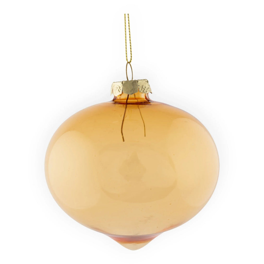 Amber glass Christmas ornament with gold cap and hanging string, vintage holiday décor