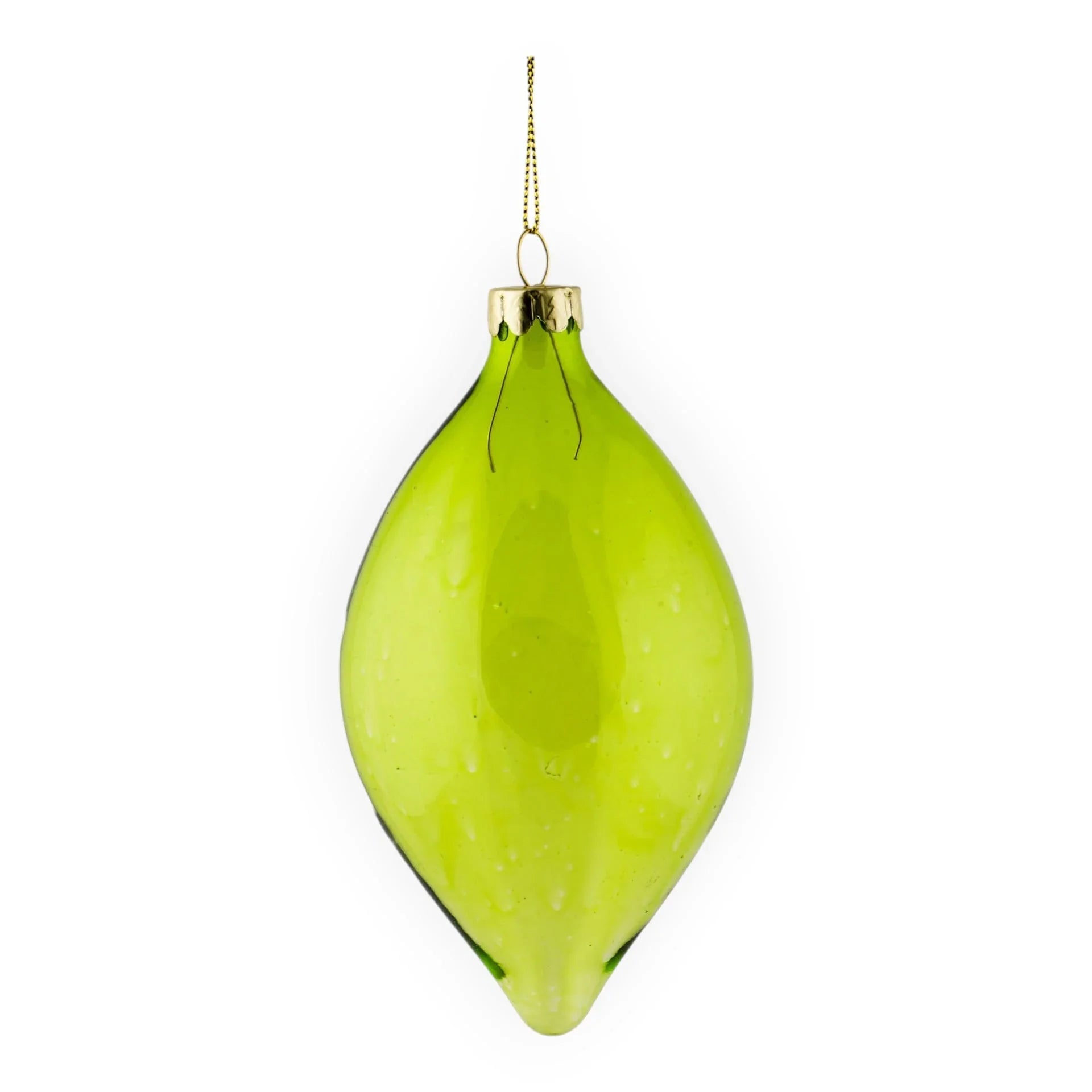 Green Glass Long Drop Hanging Decoration - 14cm