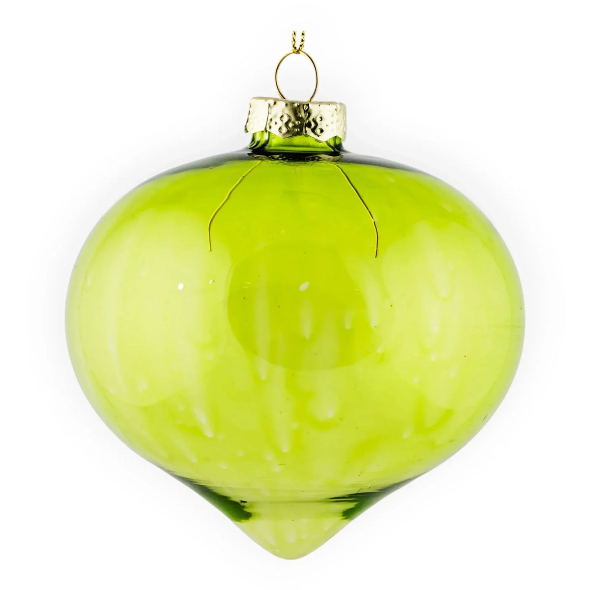 Lime green glass Christmas ornament with gold cap, festive holiday decor for tree