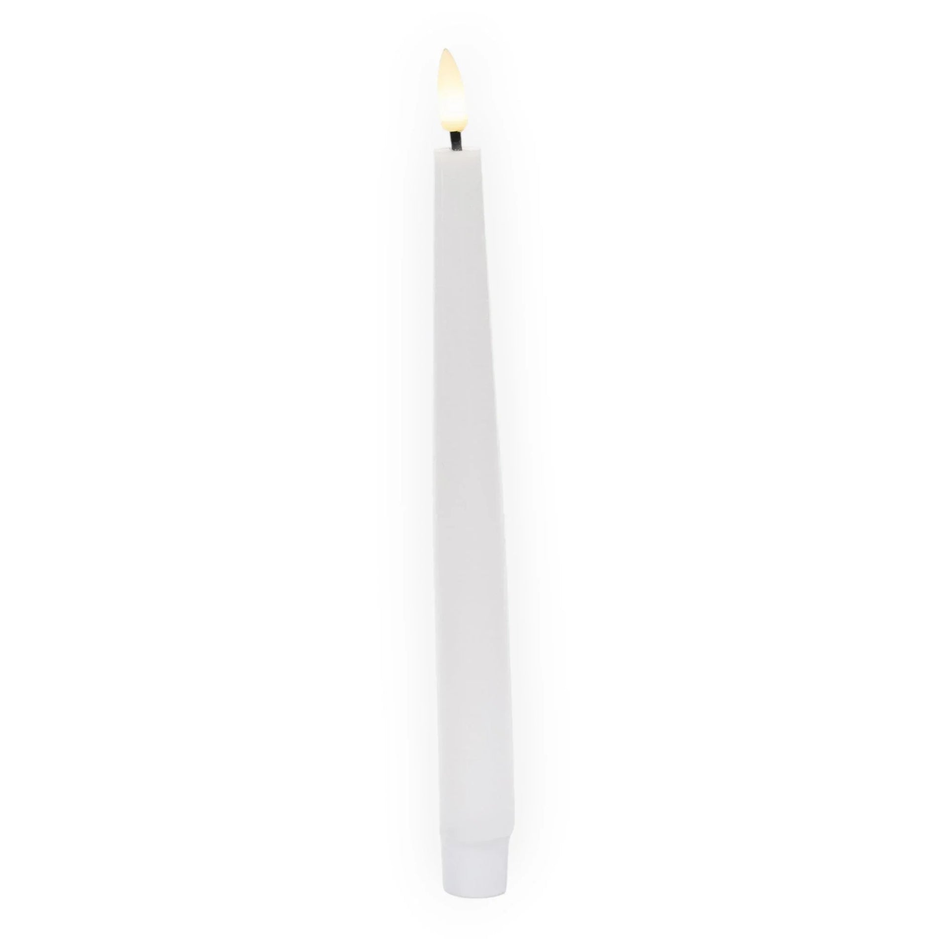 White LED taper candle with flickering flame, elegant home décor accent for dining or ambiance