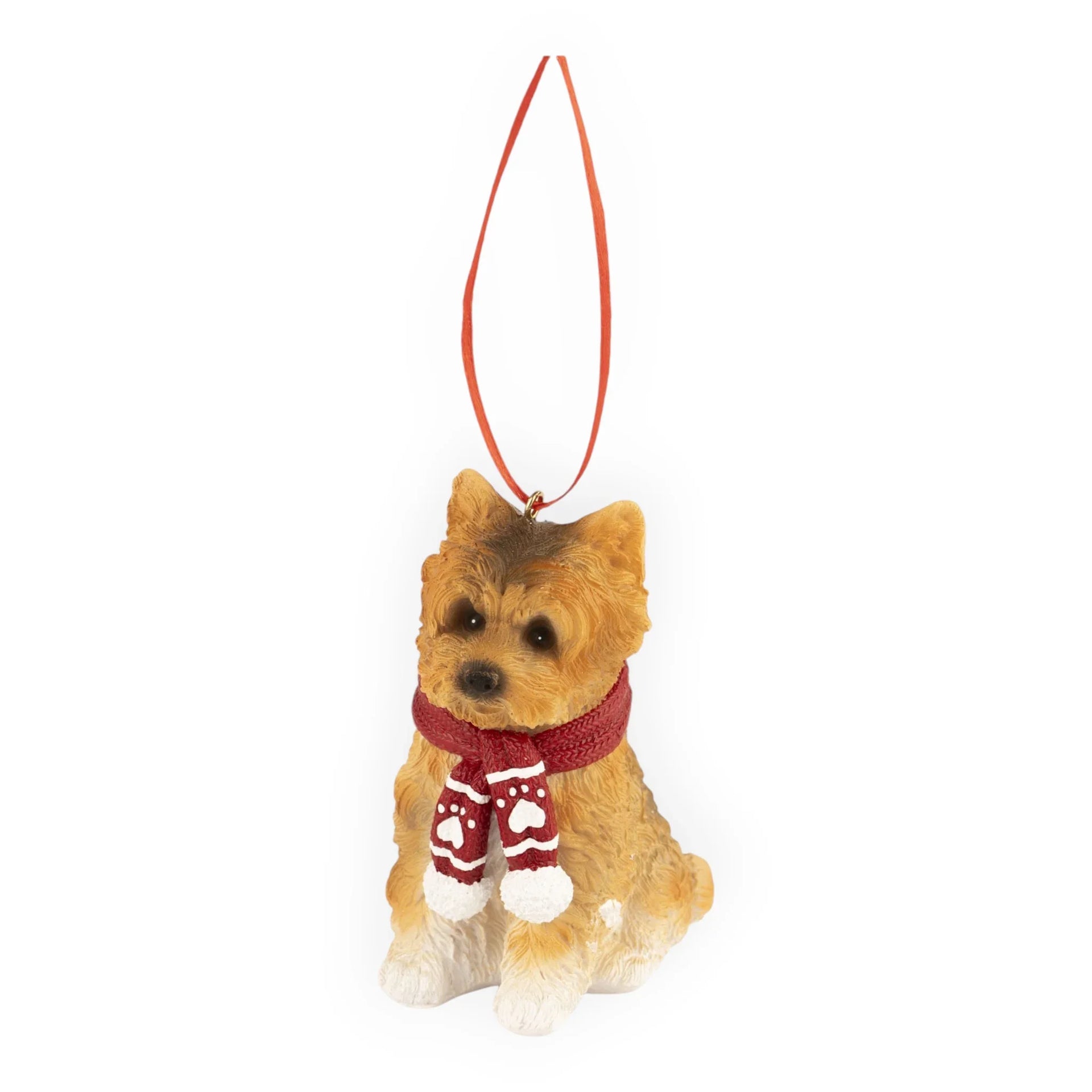 Yorkshire Terrier Christmas ornament with red scarf, festive home décor